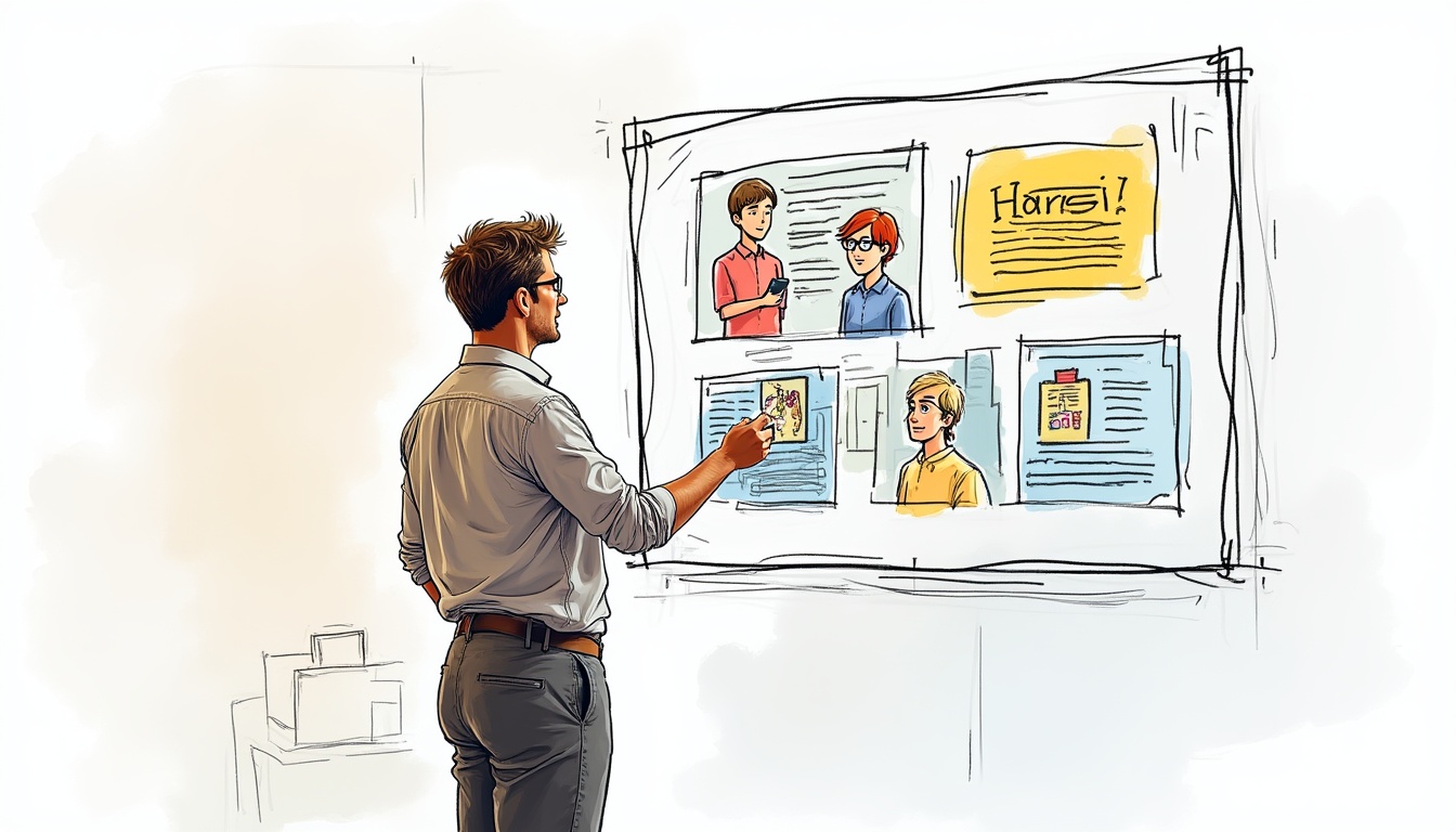 Ilustrație cu elemente de design web pentru creare website de prezentare de succes